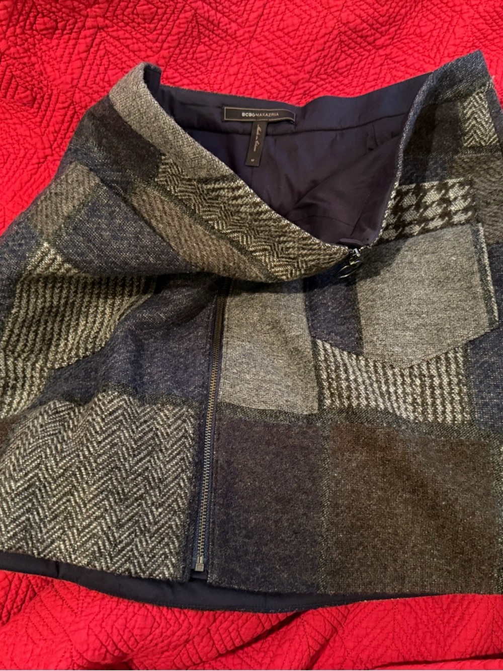 BCBGMaxAzria Gray Patchwork Mini Skirt